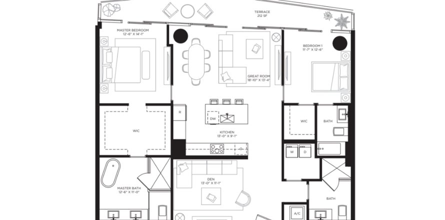 Apartment floor plan «2BR-2», 2 bedrooms in Baccarat Brickell