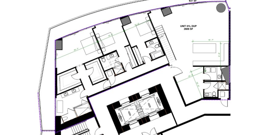 Планировка Дуплекса «3BR-4» 3 спальни в ЖК Baccarat Brickell