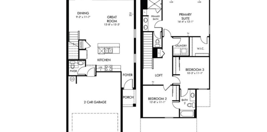 Планировка Таунхауса «708 Legacy Drive» 3 комнаты в ЖК Union Square by Meritage Homes