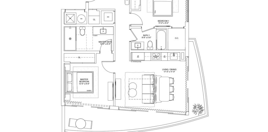 Apartment floor plan «Floor 13899 Biscayne Blvd 1221», 2 bedrooms in NEXO RESIDENCES