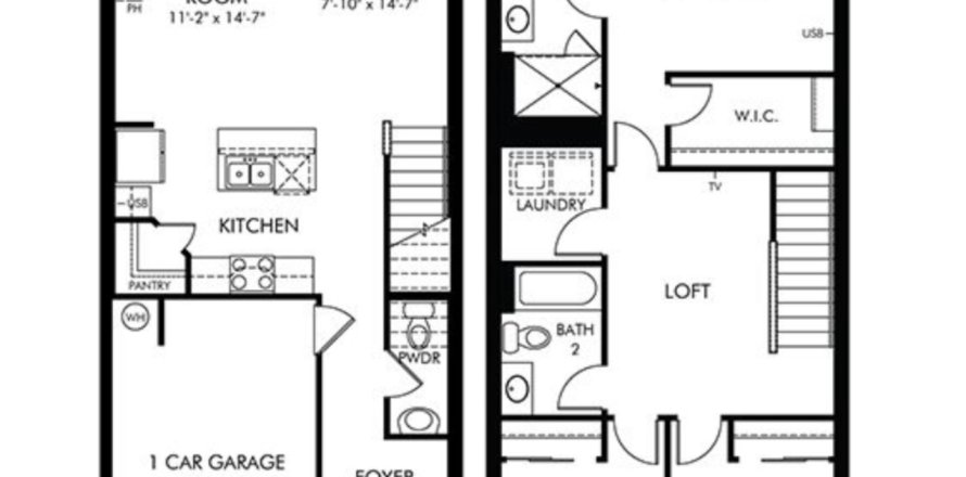 Планировка Таунхауса «720 Legacy Drive» 3 комнаты в ЖК Union Square by Meritage Homes