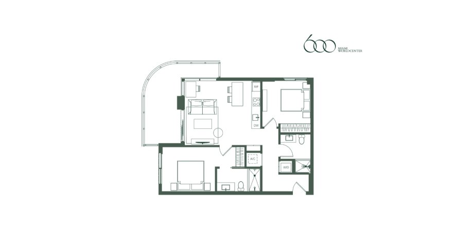 Планировка объекта «Apartment» 2 спальни в ЖК 600 MIami Worldcenter