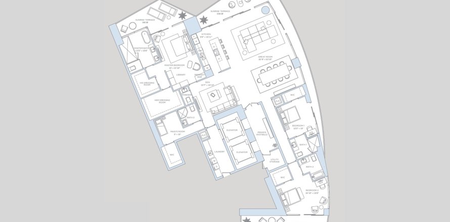 Penthouse floor plan «3BR-2», 3 bedrooms in Baccarat Brickell