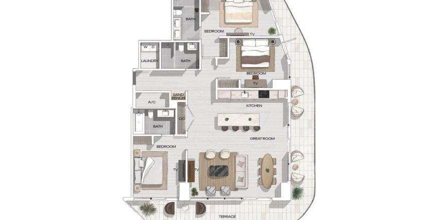 Penthouse floor plan «3BR-1», 3 bedrooms in Lofty Brickell