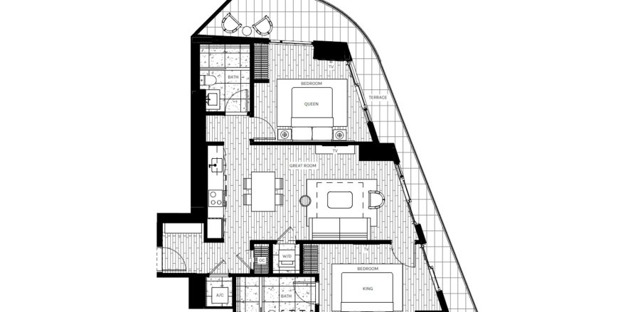Condominium floor plan «2BR-1», 2 bedrooms in Lofty Brickell