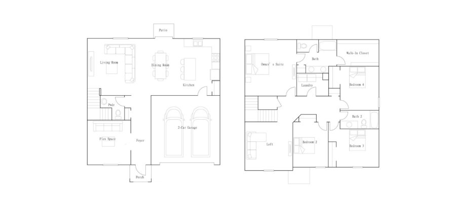 Планировка Таунхауса «1754 Red Loop» 4 комнаты в ЖК Saddle Creek Preserve - The Estates I