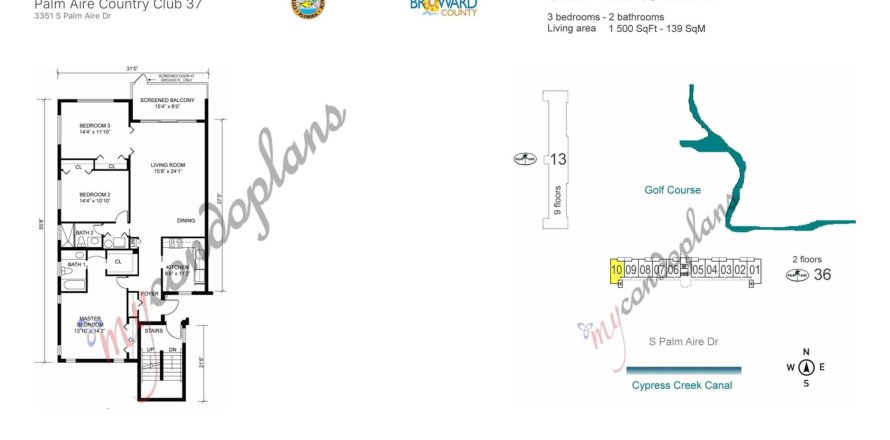 Кондоминиум с 3 спальнями в Помпано-Бич, Флорида № 1099971