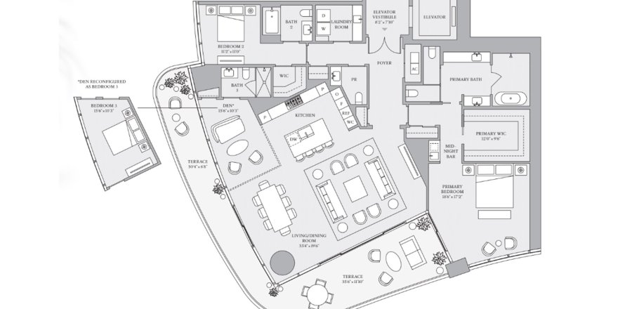 Apartment floor plan «2BR-1», 2 bedrooms in St. Regis Brickell